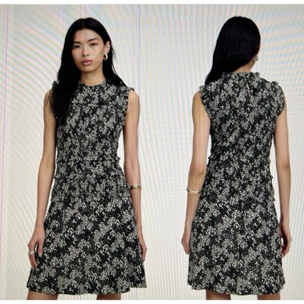 Madewell Smocked Crewneck Sleeveless Mini Dress in Floral Black White Sz 2 NU575